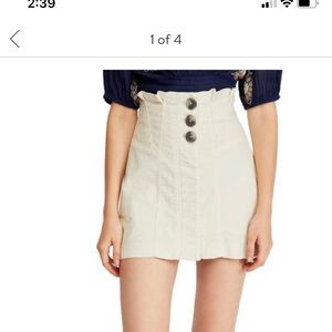Free People Cream Seam Button Front Mini Skirt